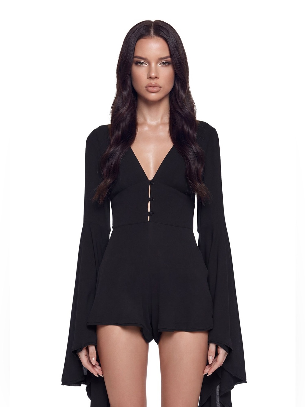 Current Mood Black V-Neck Romper with Bell Sleeves Fairy Cosplay Enchanted SZ M
